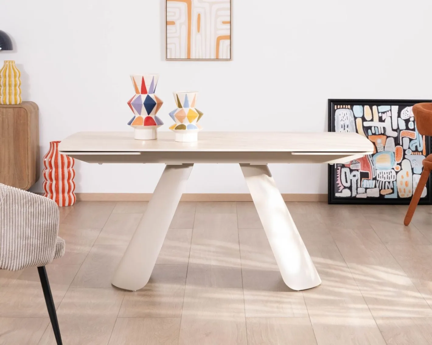 Discount Table extensible 160 à 240 cm rétro chic "Amarello" en pierre frittée et métal champagne Table À Manger Rectangulaire