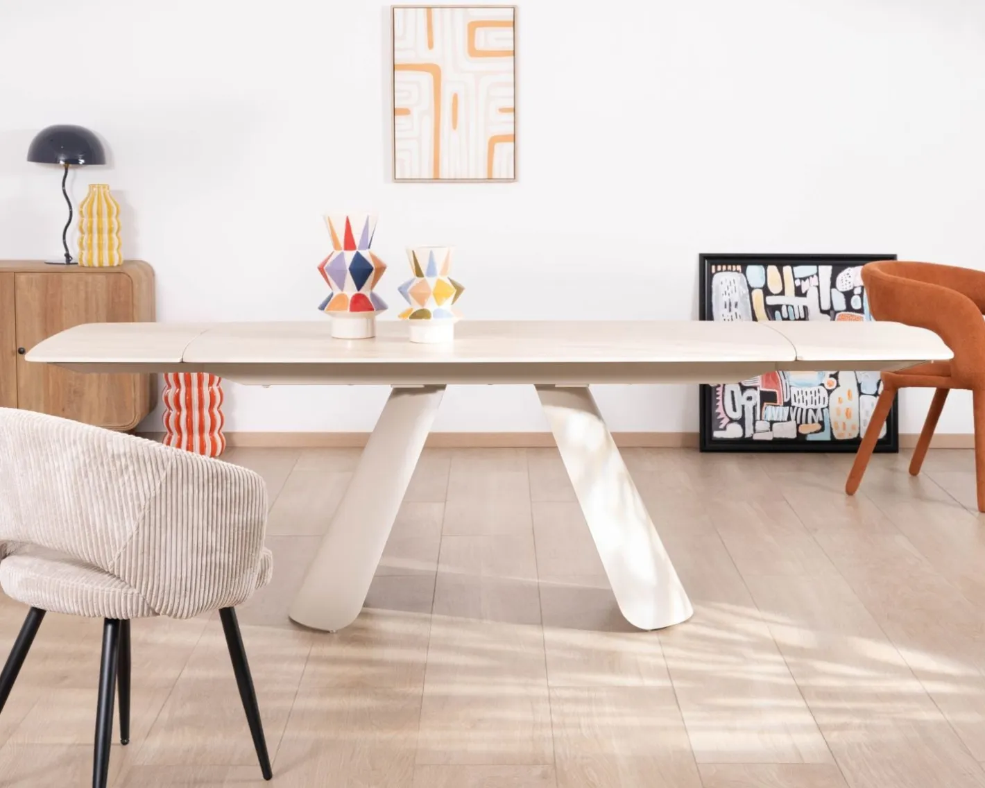 Discount Table extensible 160 à 240 cm rétro chic "Amarello" en pierre frittée et métal champagne Table À Manger Rectangulaire