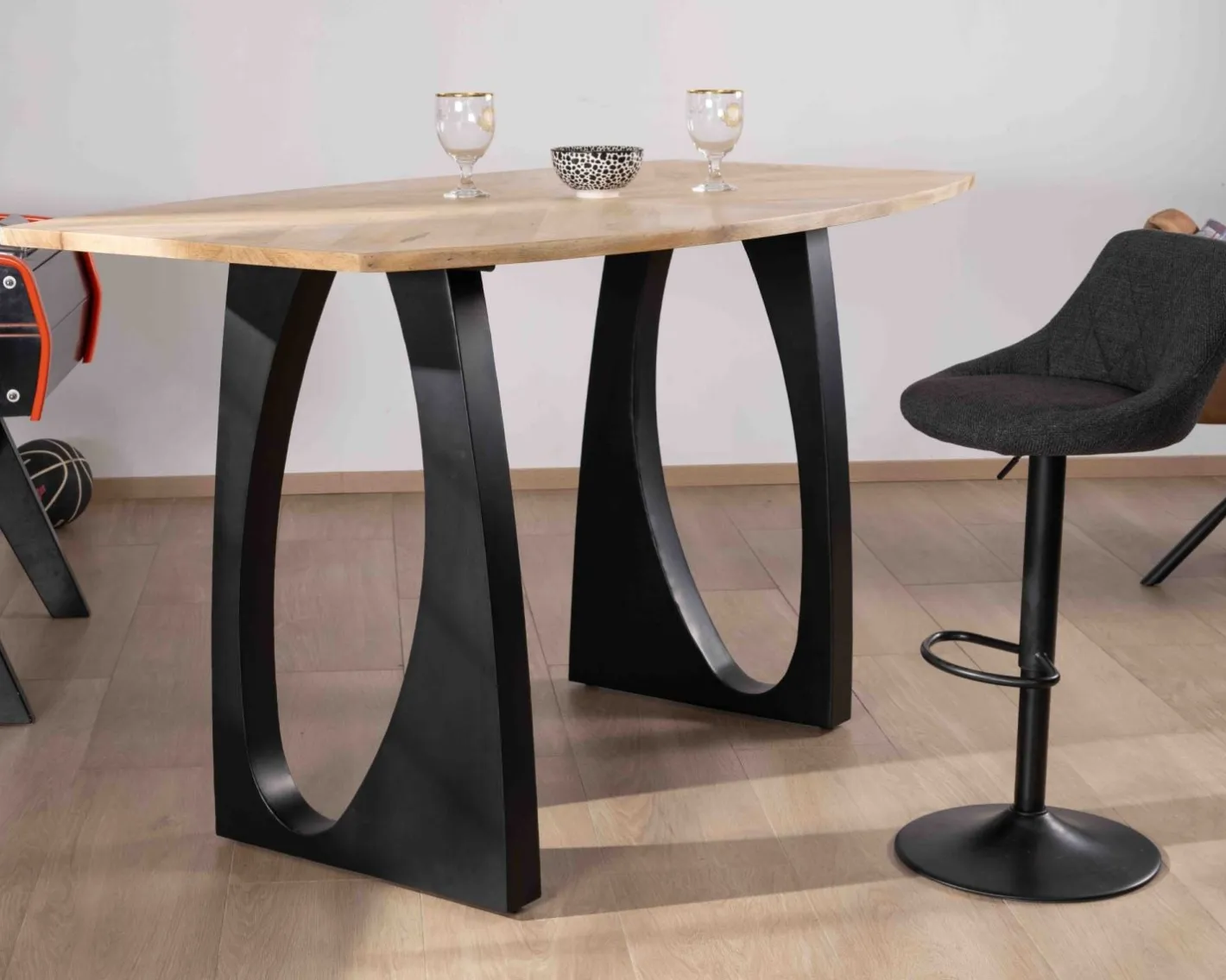 Discount Table haute en acacia 185 cm et pieds métal noir design "Audacio" Table Haute Rectangulaire