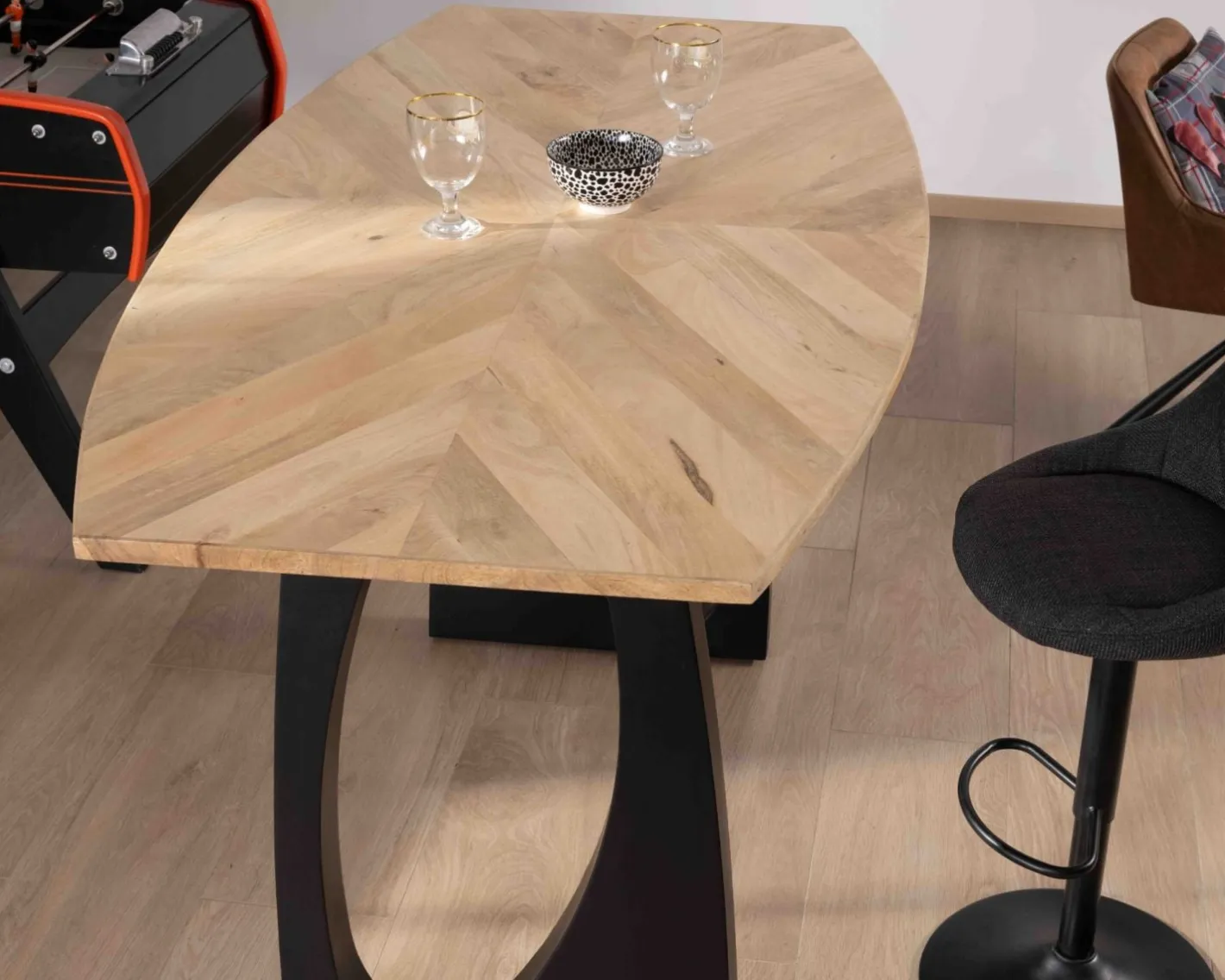 Discount Table haute en acacia 185 cm et pieds métal noir design "Audacio" Table Haute Rectangulaire