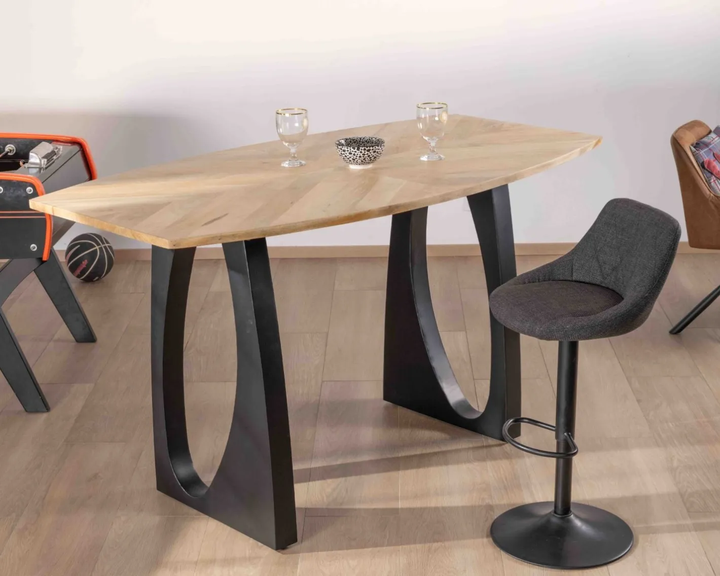 Discount Table haute en acacia 185 cm et pieds métal noir design "Audacio" Table Haute Rectangulaire