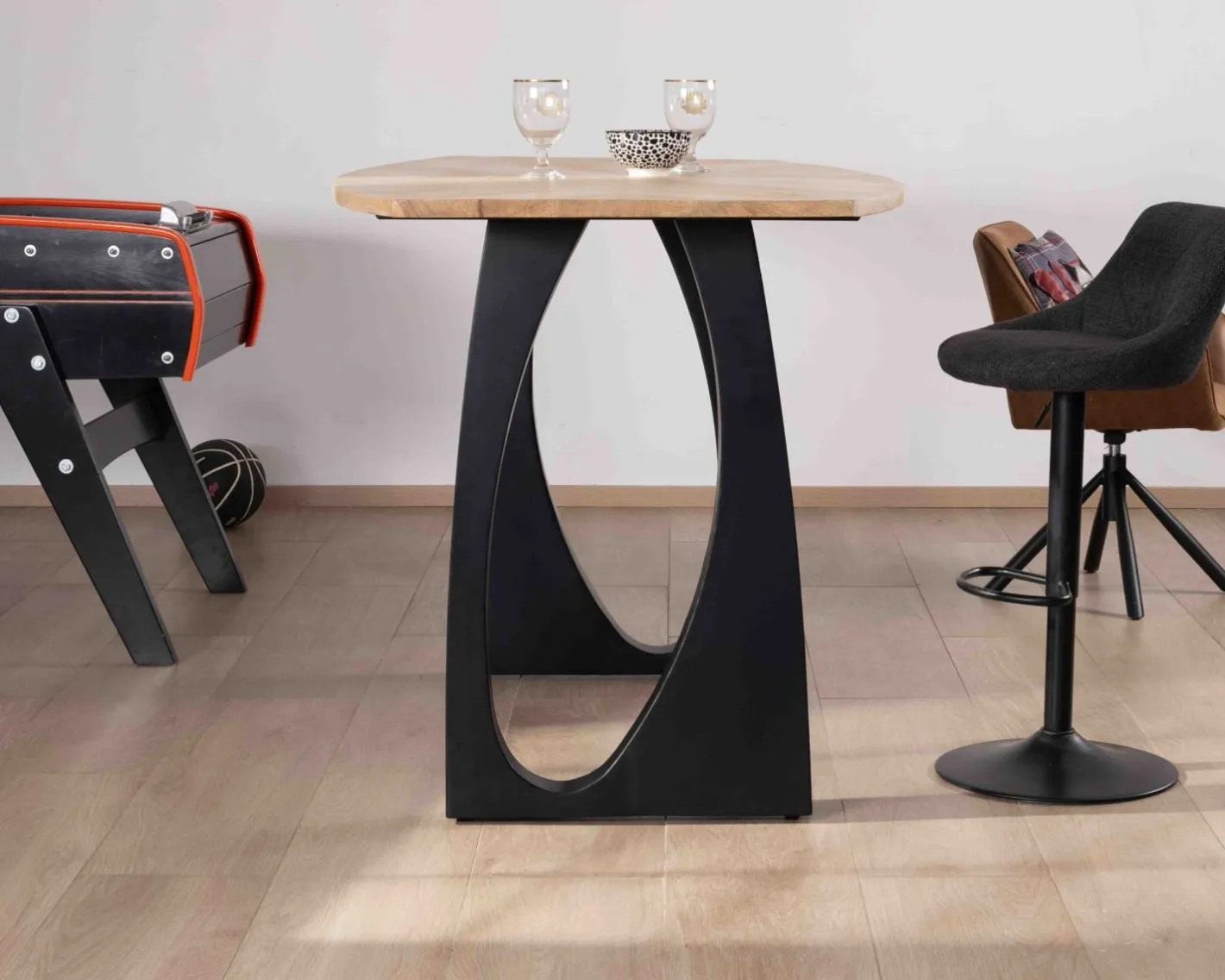 Discount Table haute en acacia 185 cm et pieds métal noir design "Audacio" Table Haute Rectangulaire