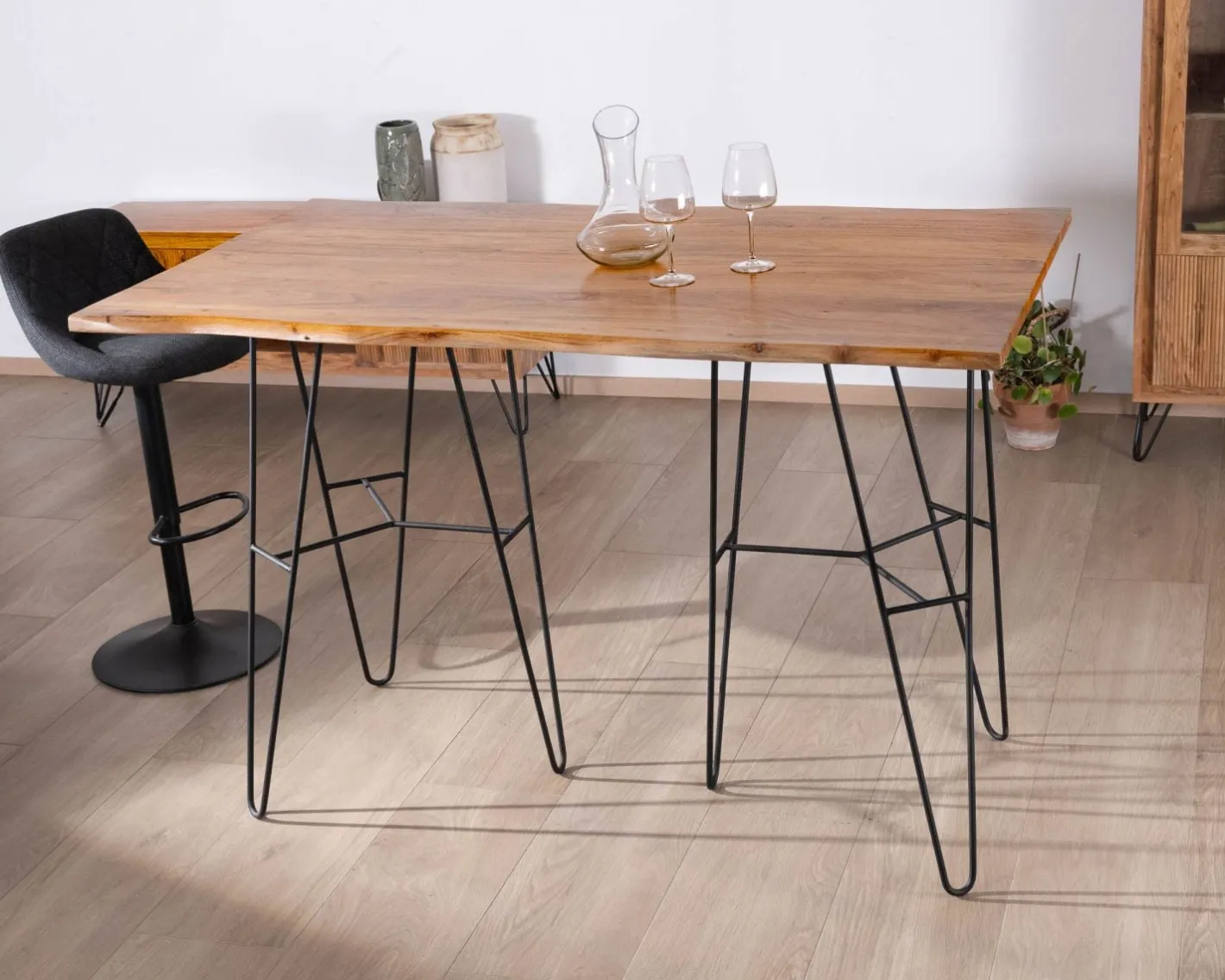 Online Table mange-debout épurée en acacia et pieds métal design "Wendy" 160 cm Table Haute Rectangulaire