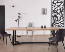 Table à manger contemporaine métal, bois et verre 