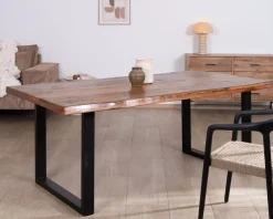 Best Table à manger en bois recyclé et pieds métal noir en U "Alésia" 200 cm Table À Manger Rectangulaire