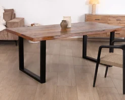 Best Table à manger en bois recyclé et pieds métal noir en U 