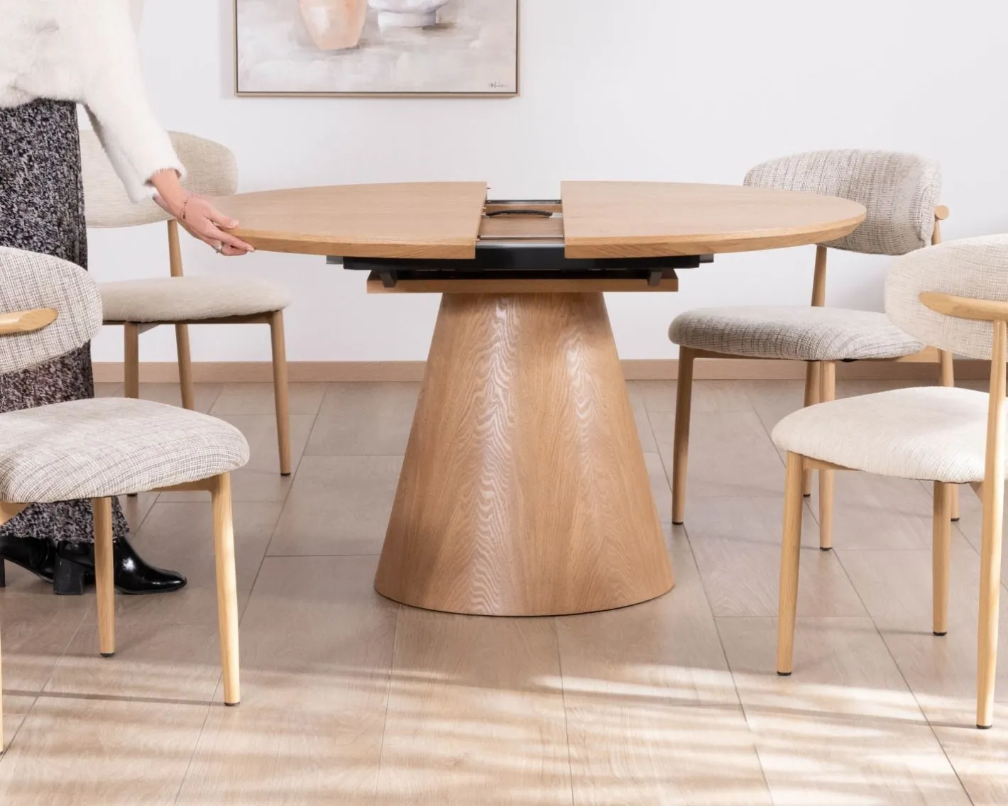 Discount Table à manger ronde 120 cm extensible 160 cm "Oria" style épuré aspect frêne Table À Manger Ronde Ou Ovale