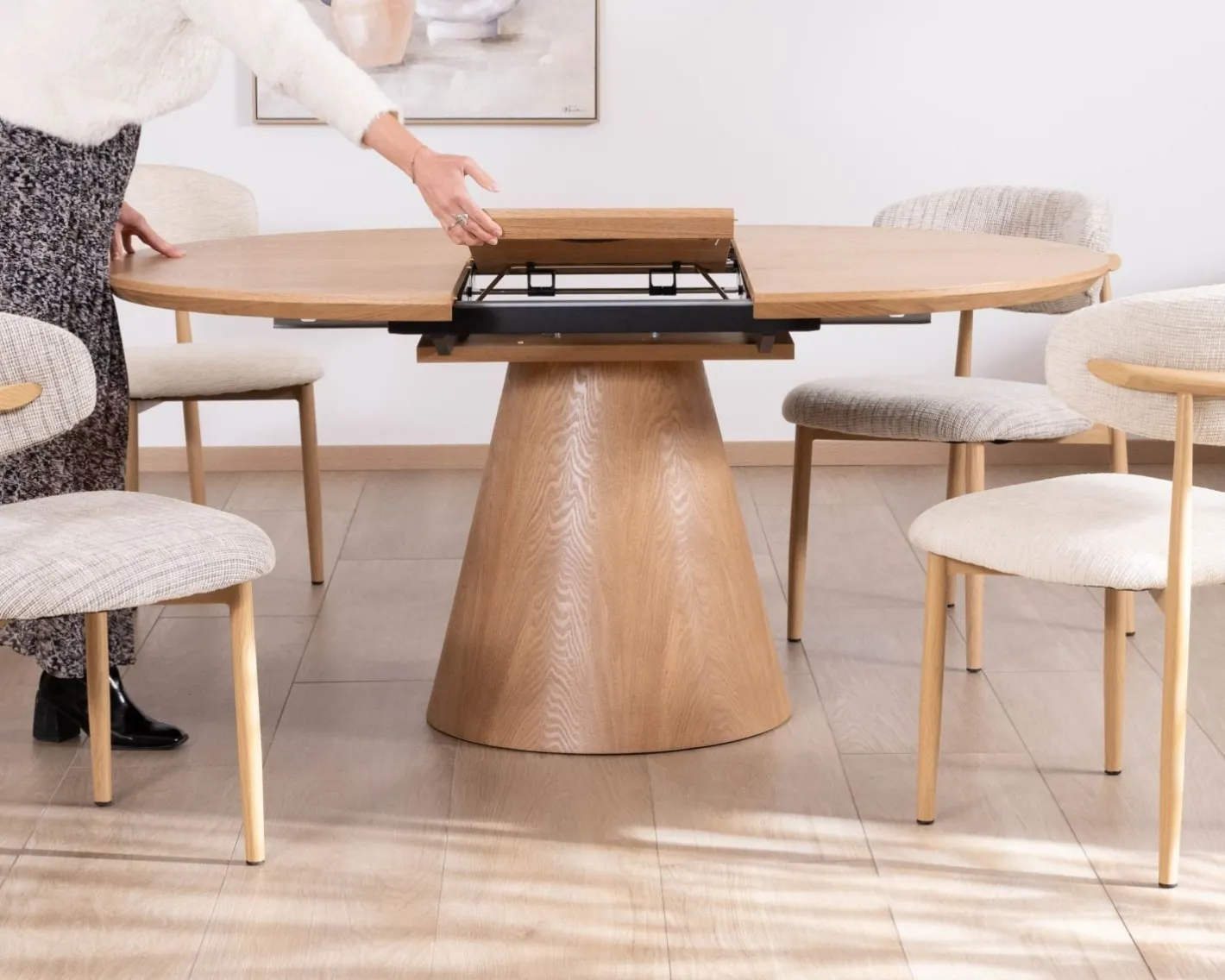Discount Table à manger ronde 120 cm extensible 160 cm "Oria" style épuré aspect frêne Table À Manger Ronde Ou Ovale