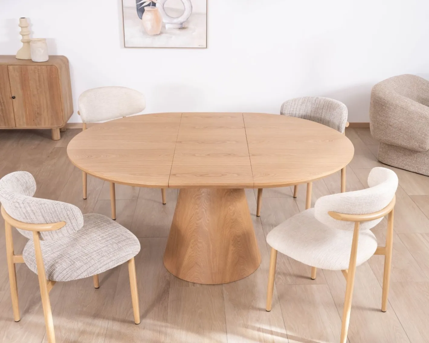 Discount Table à manger ronde 120 cm extensible 160 cm "Oria" style épuré aspect frêne Table À Manger Ronde Ou Ovale