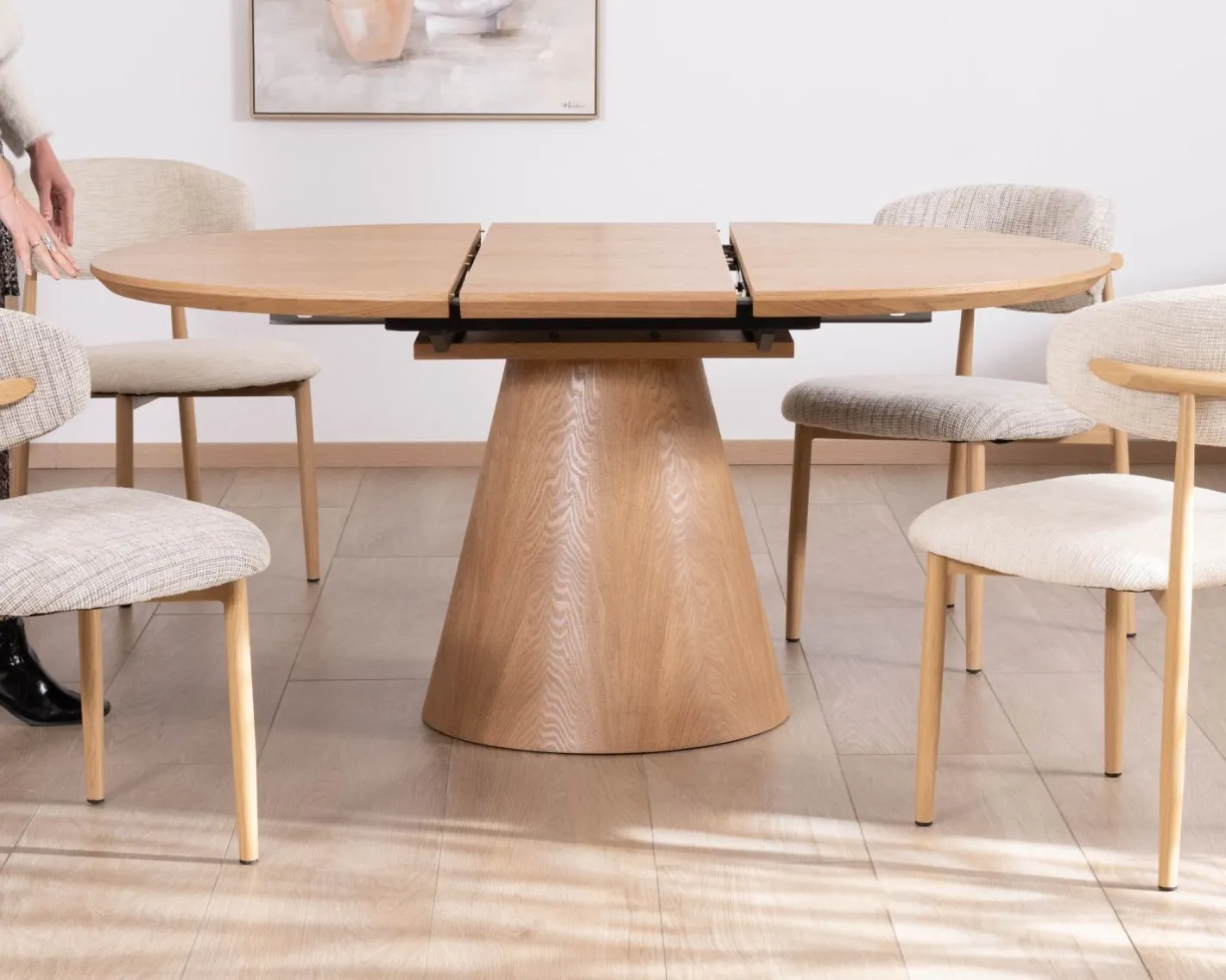Discount Table à manger ronde 120 cm extensible 160 cm "Oria" style épuré aspect frêne Table À Manger Ronde Ou Ovale