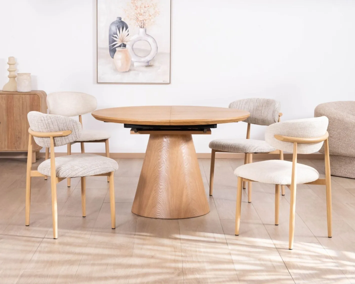 Discount Table à manger ronde 120 cm extensible 160 cm "Oria" style épuré aspect frêne Table À Manger Ronde Ou Ovale