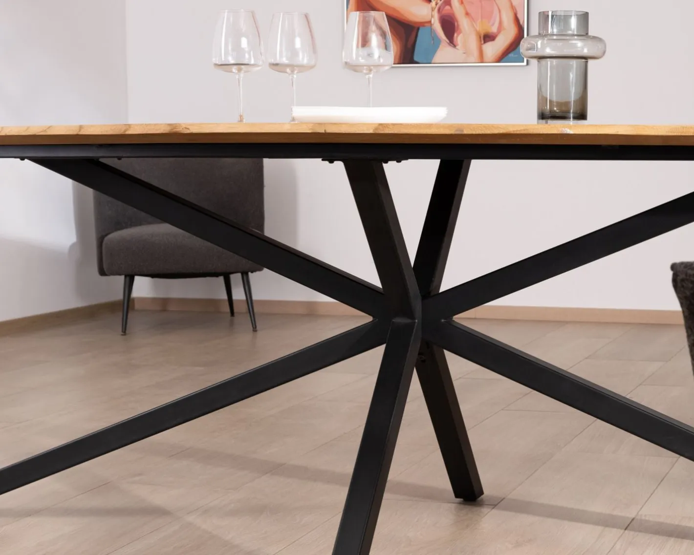 Hot Table à manger XXL 280 cm en teck recyclé et pieds mikado "Bahia" forme bateau Table À Manger Rectangulaire