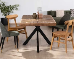 Clearance Table rectangulaire 180cm acacia finition chevrons piètement métal mikado "Géonidum" Table À Manger Rectangulaire