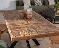 Clearance Table rectangulaire 180cm acacia finition chevrons piètement métal mikado