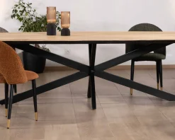 New Table rectangulaire manguier massif 200cm bords biseautés noirs et pieds métal 3D