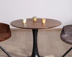 Sale Table ronde 90 cm esprit bistrot "Piccadilly" pied tulipe en métal noir Table À Manger Ronde Ou Ovale