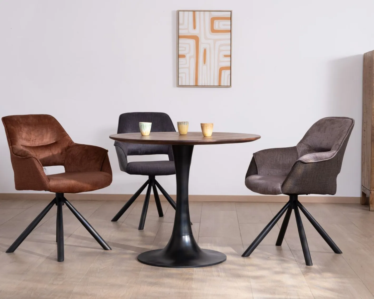 Sale Table ronde 90 cm esprit bistrot "Piccadilly" pied tulipe en métal noir Table À Manger Ronde Ou Ovale