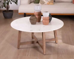 Discount Table ronde marbre 90 cm avec pieds obliques en manguier massif