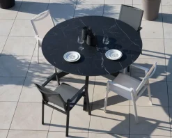 Online Table ronde noire en céramique et aluminium "Chinon" 160 cm Table À Manger Ronde Ou Ovale