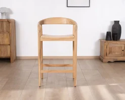 Outlet Tabouret de bar en acacia design épuré avec dosseret 