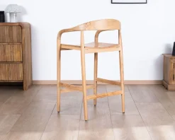 Outlet Tabouret de bar en acacia design épuré avec dosseret 