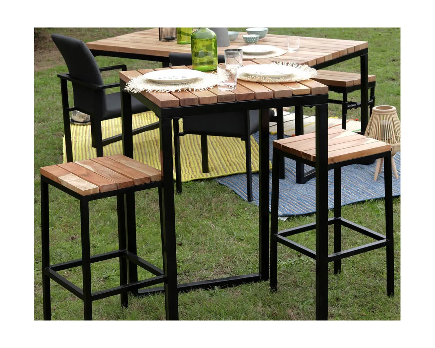 Hot Tabouret de bar en métal et bois exotique "Garden" Tabouret De Bar