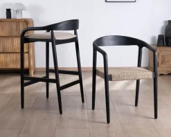 Online Tabouret de bar noir design avec dosseret bois et assise rembourrée "Vogue" Tabouret De Bar