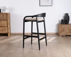 Online Tabouret de bar noir design avec dosseret bois et assise rembourrée 