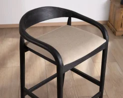Online Tabouret de bar noir design avec dosseret bois et assise rembourrée 