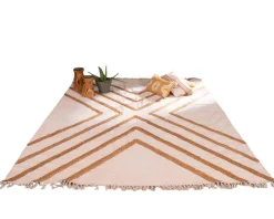 Clearance Tapis beige en coton orné de jute tressée 120 x 180 cm 
