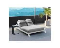 Sale Transat 2 places blanc et gris clair tissu Sunbrella 