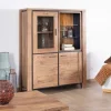 Outlet Vaisselier contemporain acacia massif relief noir 3 portes et niche avec étagères verres "Fantaisie" Vaisselier