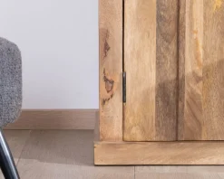 New Vaisselier contemporain 180 cm en manguier avec porte centrale vitrée 