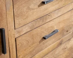New Vaisselier contemporain 180 cm en manguier avec porte centrale vitrée 