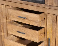 New Vaisselier contemporain 180 cm en manguier avec porte centrale vitrée 
