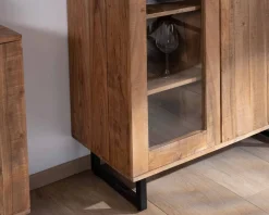 Online Vaisselier contemporain en acacia avec portes vitrées et tiroirs noirs 