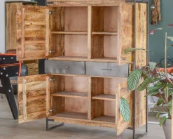 Sale Vaisselier en bois de manguier et métal style industriel "Shade" Vaisselier|Rangement
