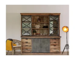 Hot Vaisselier industriel métal et bois portes coulissantes 2m 