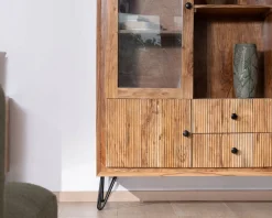 Outlet Vaisselier rétro en acacia et pieds métal "Wendy" avec façades gaufrées et portes vitrées Vaisselier|Vitrine Et Argentier