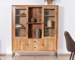 Outlet Vaisselier rétro en acacia et pieds métal 