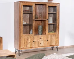 Outlet Vaisselier rétro en acacia et pieds métal 