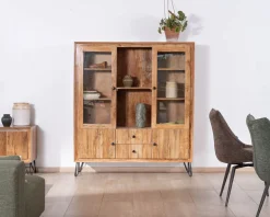 Outlet Vaisselier rétro en acacia et pieds métal 