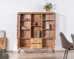 Outlet Vaisselier rétro en acacia et pieds métal 