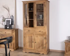 Hot Vaisselier style maison de campagne en manguier avec portes vitrées "Sarah" Vaisselier|Vitrine Et Argentier