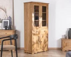 Hot Vaisselier style maison de campagne en manguier avec portes vitrées