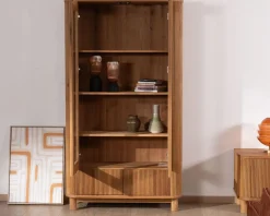 Online Vitrine avec 2 tiroirs bas style rétro "Winton" en chêne huilé aspect gaufré Vitrine Et Argentier|Rangement