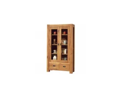 Clearance Vitrine rustique chêne massif huilé 2 portes 2 tiroirs "Lodge Casita" Vitrine Et Argentier|Bibliothèque
